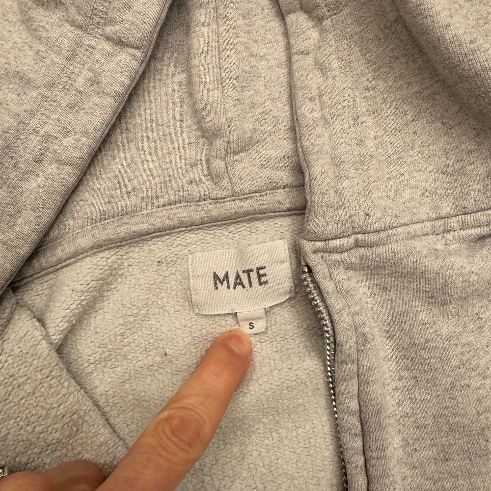 Mate the Label Organic Fleece Zip Hoodie Grey Size Small